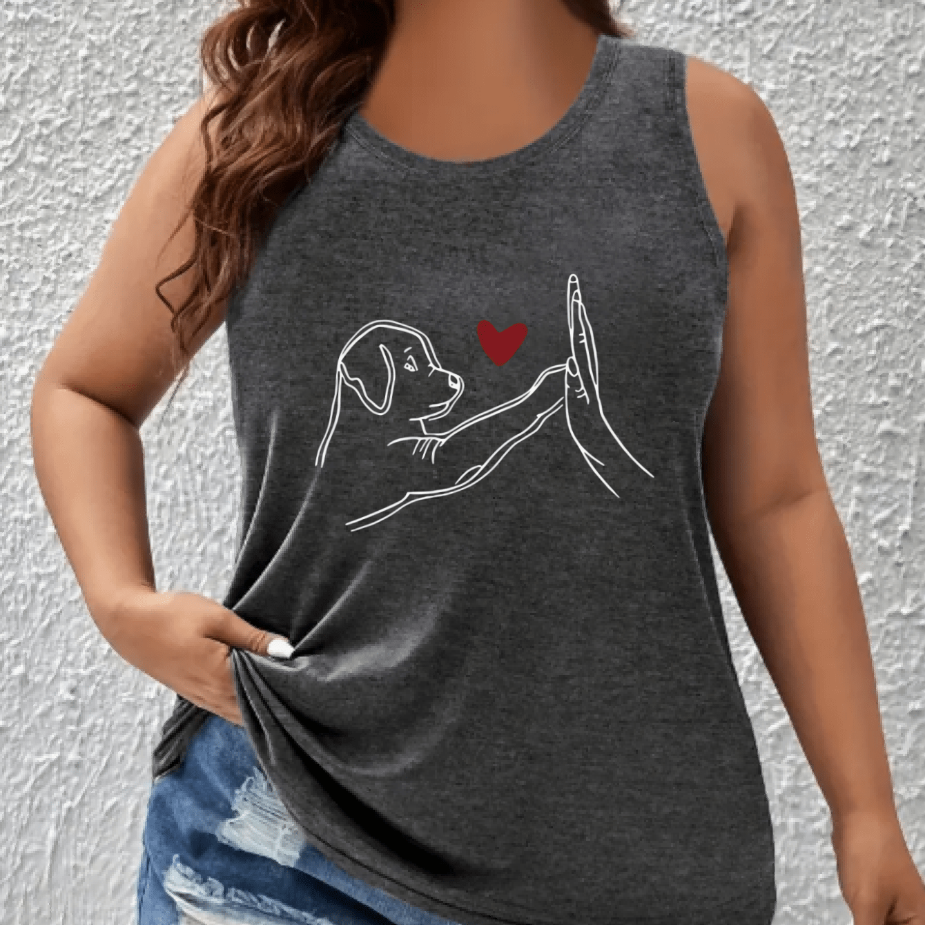 Women's Plus Size Sleeveless Tank Top Breathable Cotton Casual Dog Design