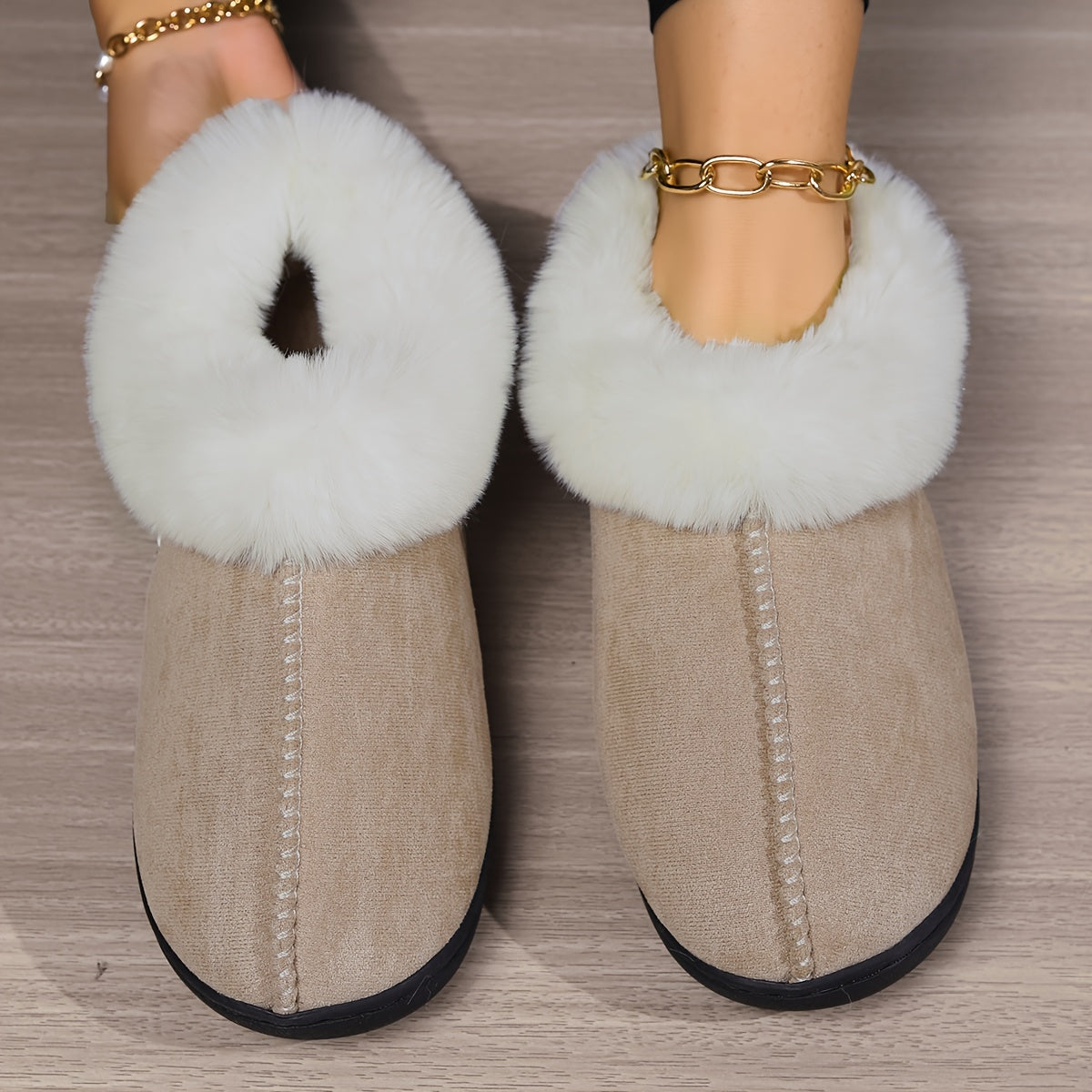 Women's Plush Lined Slippers Solid Color Cozy Home Slip Ons