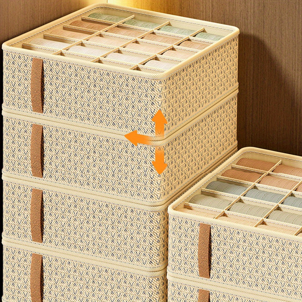 Organizador de ropa interior de tela con diseño plegable y múltiples compartimentos para almacenamiento en armario