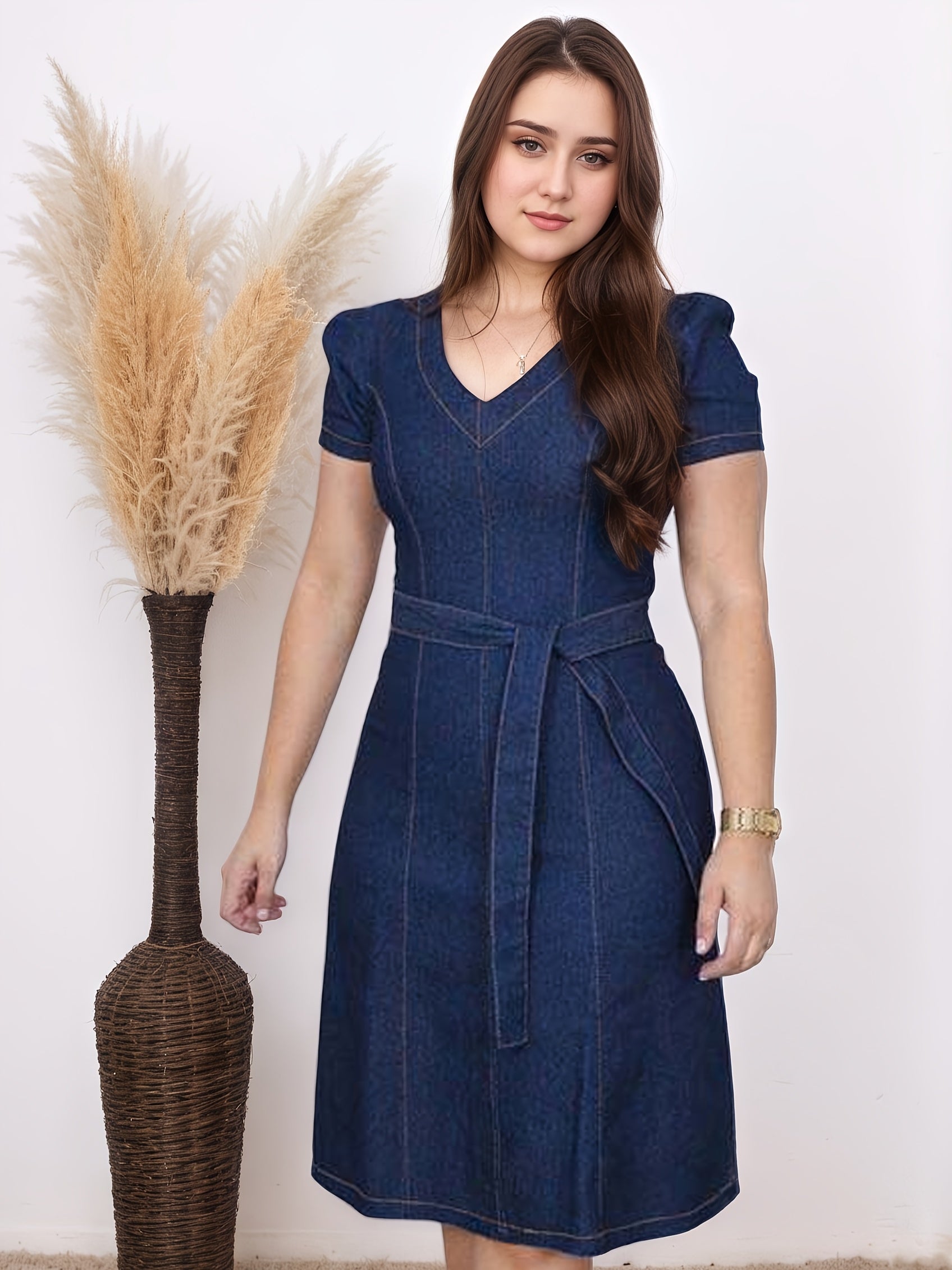 Women's Plus Size Denim V-Neck Fashion Skirt Blue Size Plus