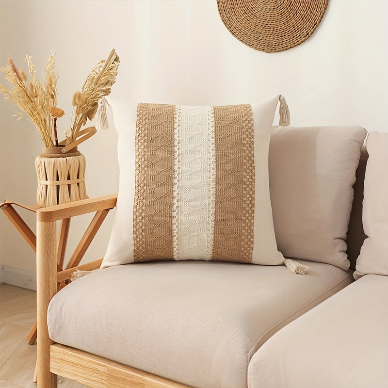 Striped Polyester Tassel Pillow Cover for Living Room or Bedroom No Insert Included