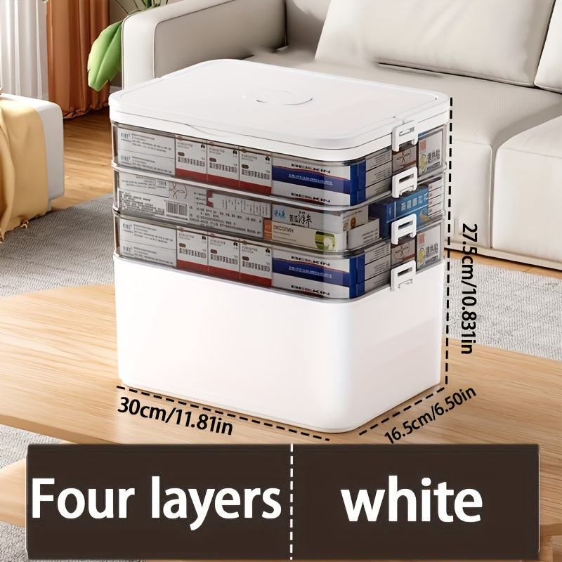 Multi-Layer Plastic Pill Organizer Box with Handle for Travel and Home