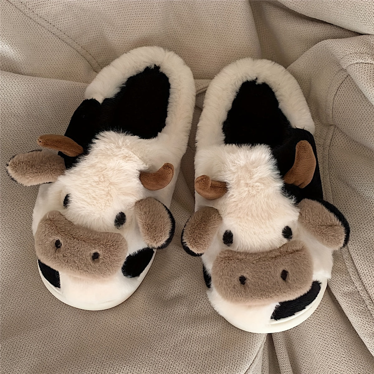 Women's Kawaii Cow Shaped Plush Cozy Non-Slip House Slippers