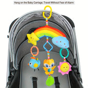 Baby Rainbow Hanging Toy for Infants Soft Rattle and Animal Charm for Strollers Car Seats Cribs