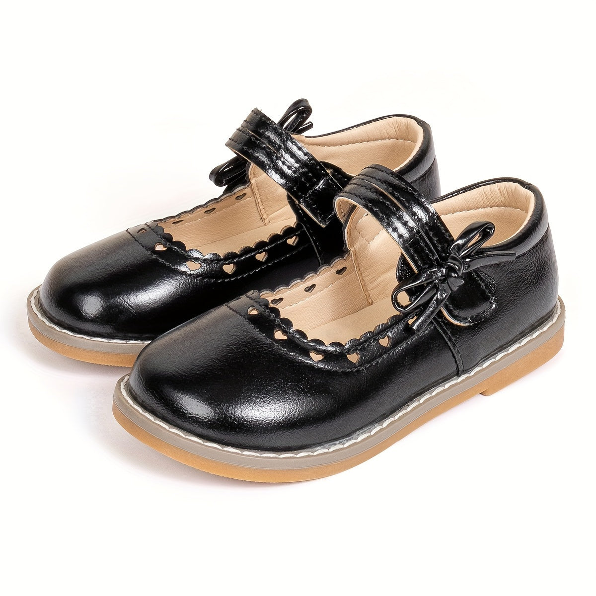 Детские кожаные туфли на каблуке с бантом, круглым носком, осень-зима, однотонные