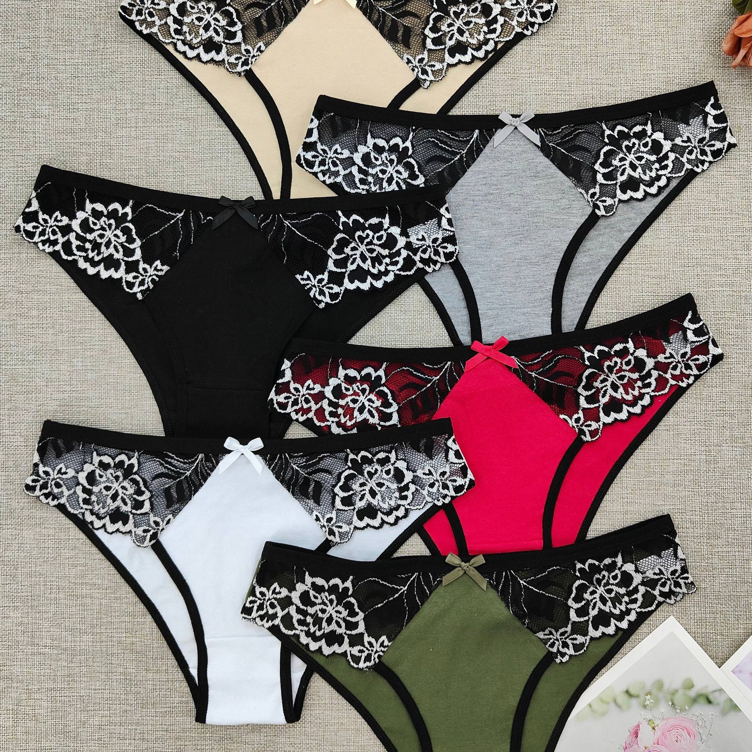 Women's Cotton Lace Briefs 6-Pack Soft Stretchy Panties Underwear