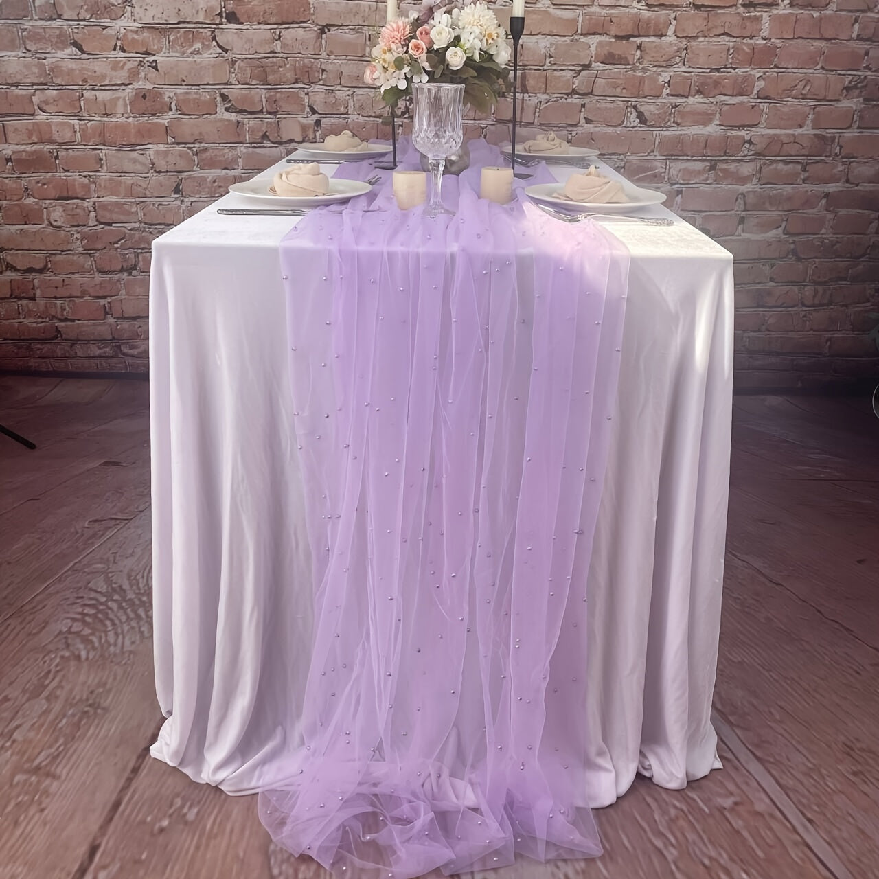 Romantic Pearl Lace Table Runner for Weddings Bridal Showers Elegant Decor