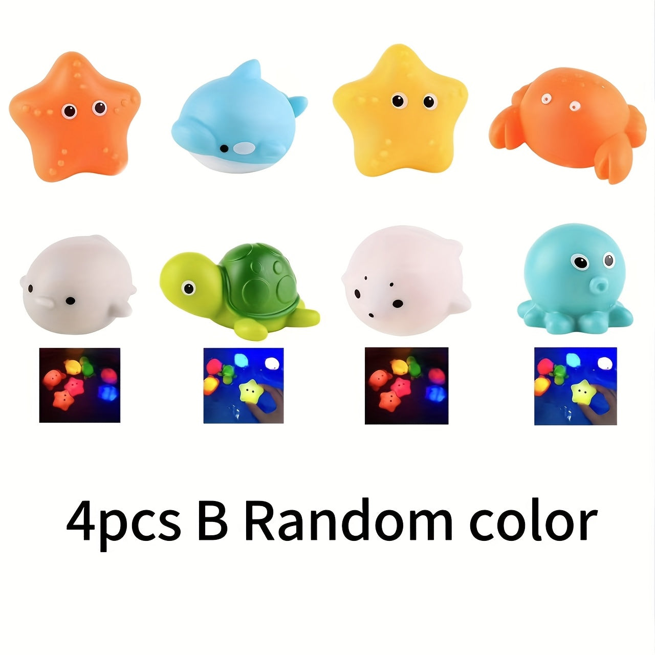 Bolalar hammom o'yinchoqlari to'plami - yoritiladi, suzadi, PVC materialidan tayyorlangan, batareya kiritilgan.