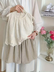 Girls Summer Outfit Cotton Striped Wide Leg Pants Sleeveless Vest Casual Style