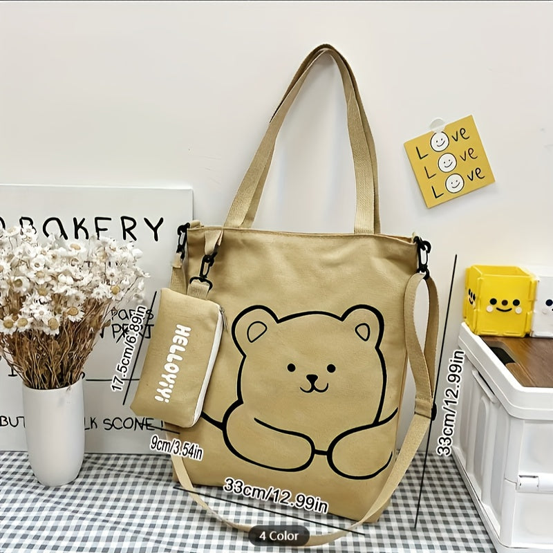 Cartoon Print Nylon Tote Bag with Large Capacity for Commuting Shoulder and Coin Bags