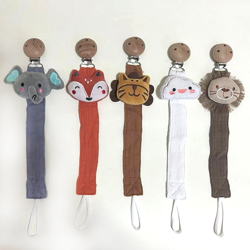 Juguete de dentición para bebé, clip de madera, elefante de peluche, sujetador de chupete de algodón para bebé niño y niña