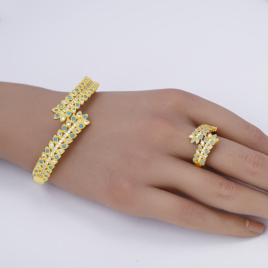 Women's Jewelry Set Zirconia Leaf Ring and Bangle Bridal Mother's Day Summer