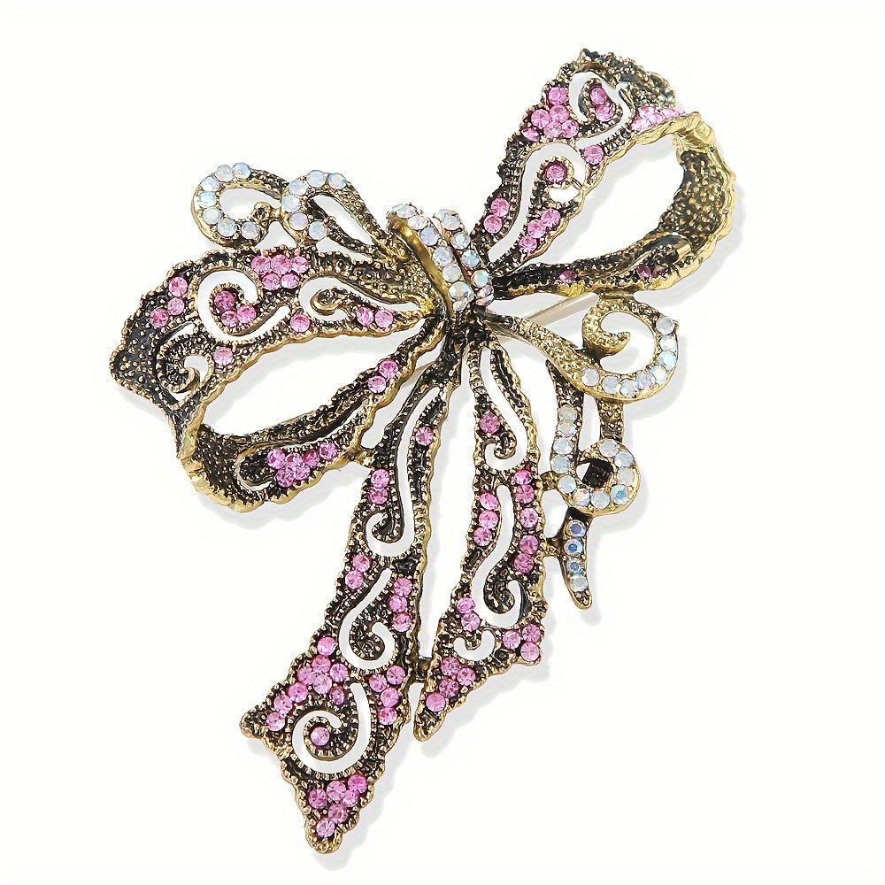 Rhinestone Bow Brooch Pin Vintage-Inspired Jewelry for Dresses Coats Bags