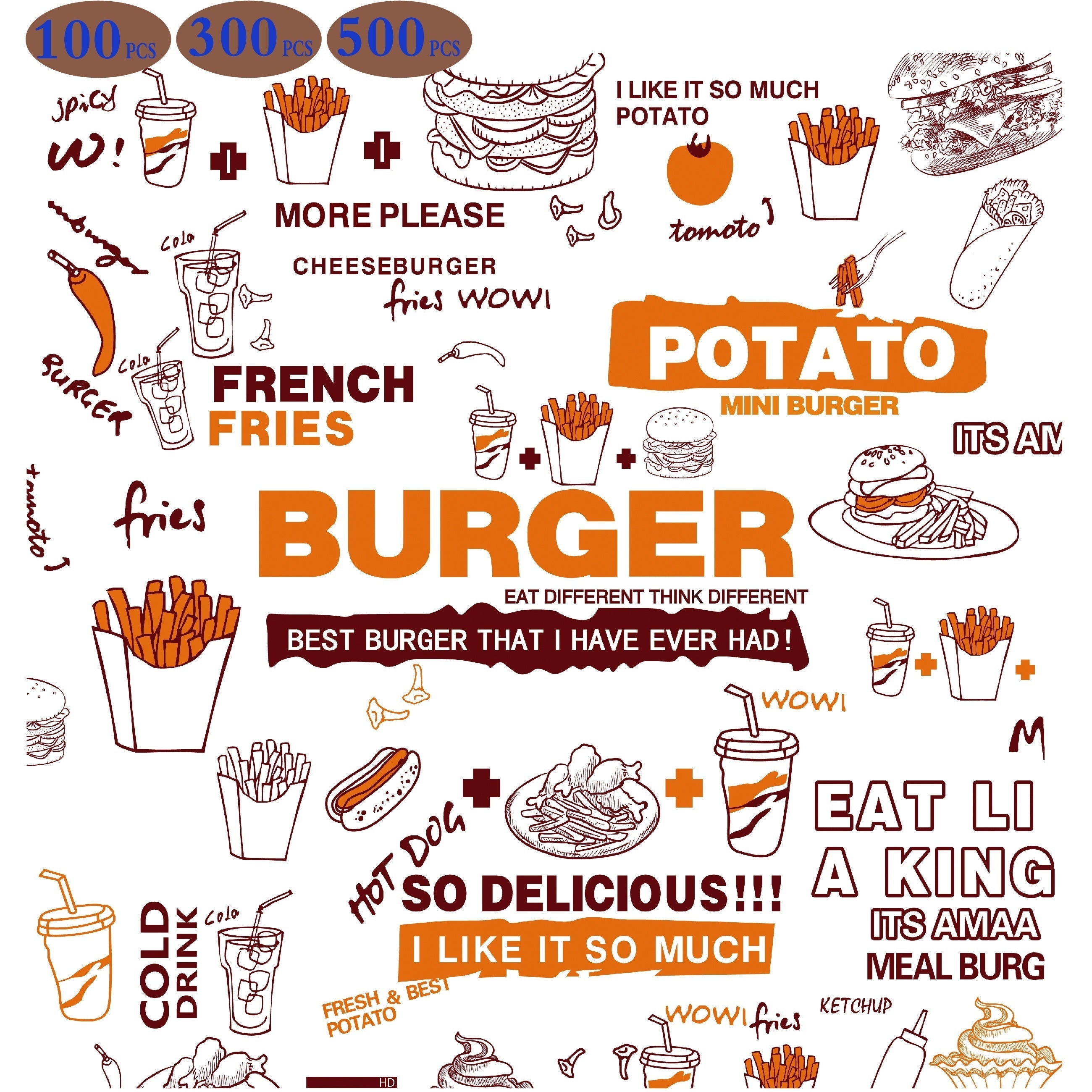 Paquete de papel de horno para deli de 100, 300, 500 para sándwiches, papas fritas, hamburguesas