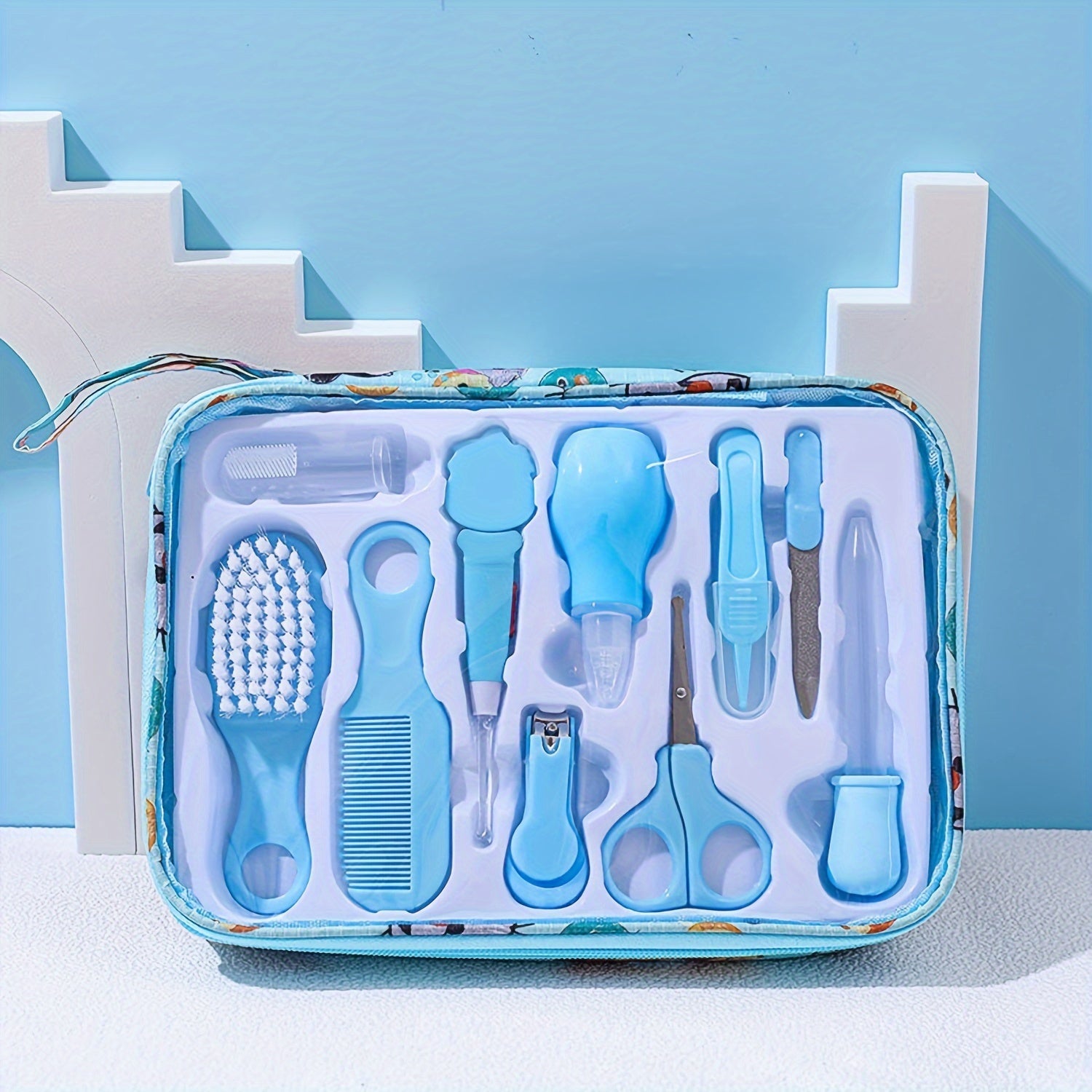 Baby Care Kit Set of 10 Pieces for Newborns with Ear-Picking Spoon Nail Clippers Comb Brush and Medicine Feeder