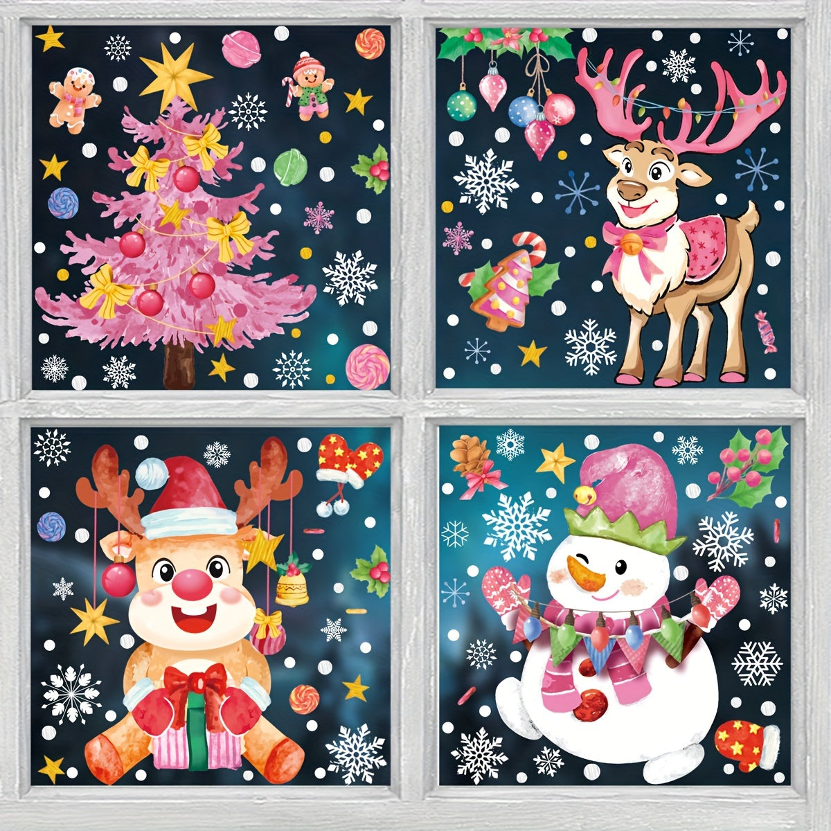 Christmas Decorations Set with Snowmen Snowflakes Garlands and Glass Stickers