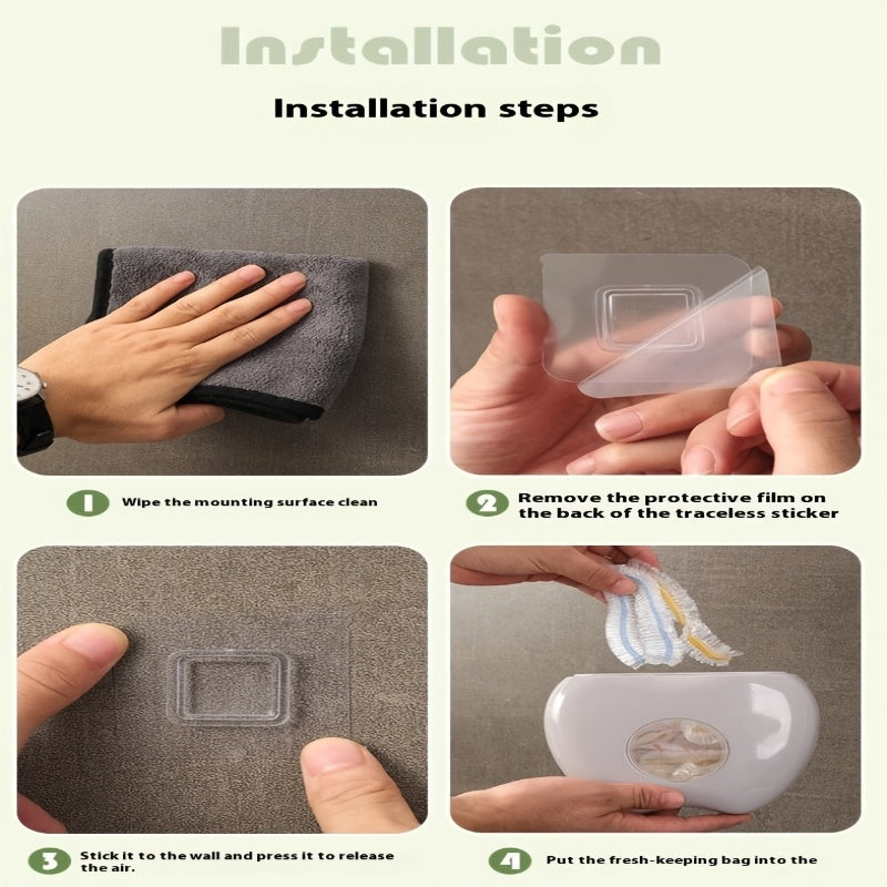 Olma shaklidagi devorga o'rnatiladigan plastik paket tarqatuvchi, katta sig'imga ega - oshxona va hammomda elastik yangi saqlash o'ralarini saqlash uchun mukammal. Oson kirish uchun shaffof derazali joyni tejovchi dizayn.