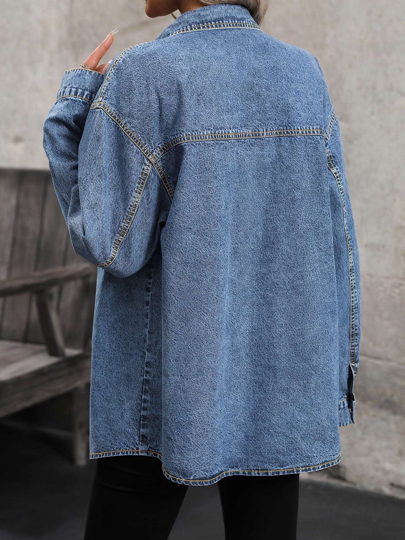 Women's Denim Shirt Solid Color Non-Stretch Elegant Button Casual Spring Fall