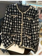 Women's Houndstooth Knit Cardigan Long Sleeve Open Front Fall Spring Casual