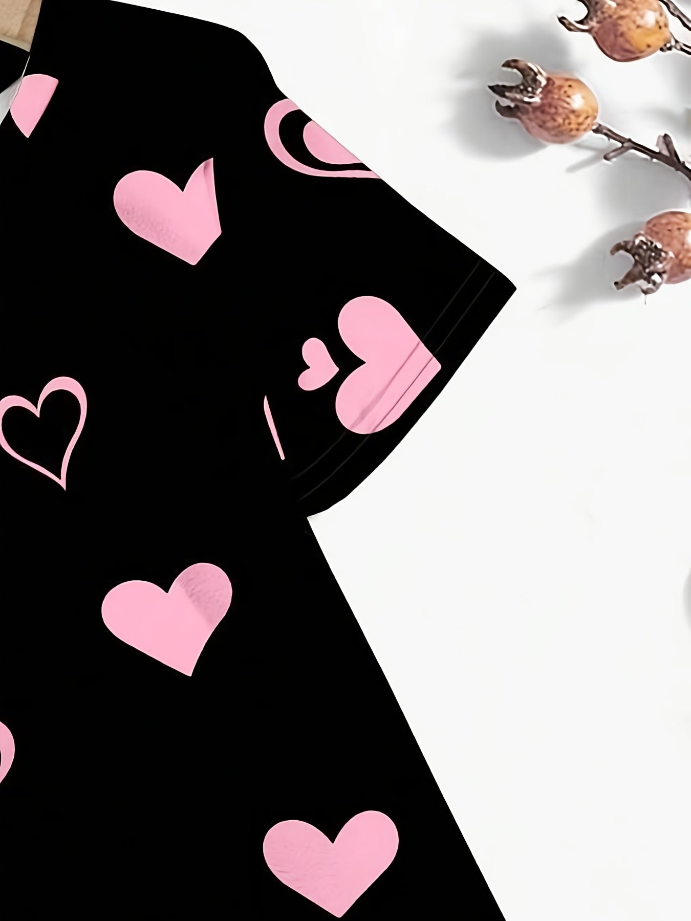 Girls' Dress Heart Print Polyester Knit Loose Fit for Outdoor Wear Black Pink Cats Medium Stretch