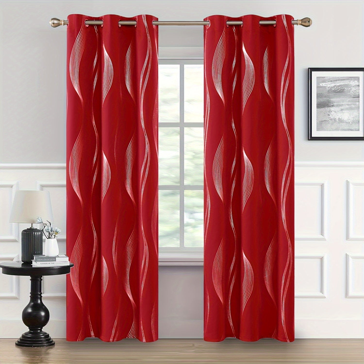 Contemporary Blackout Curtains 2 Pieces Woven Polyester Grommet Top Room Darkening