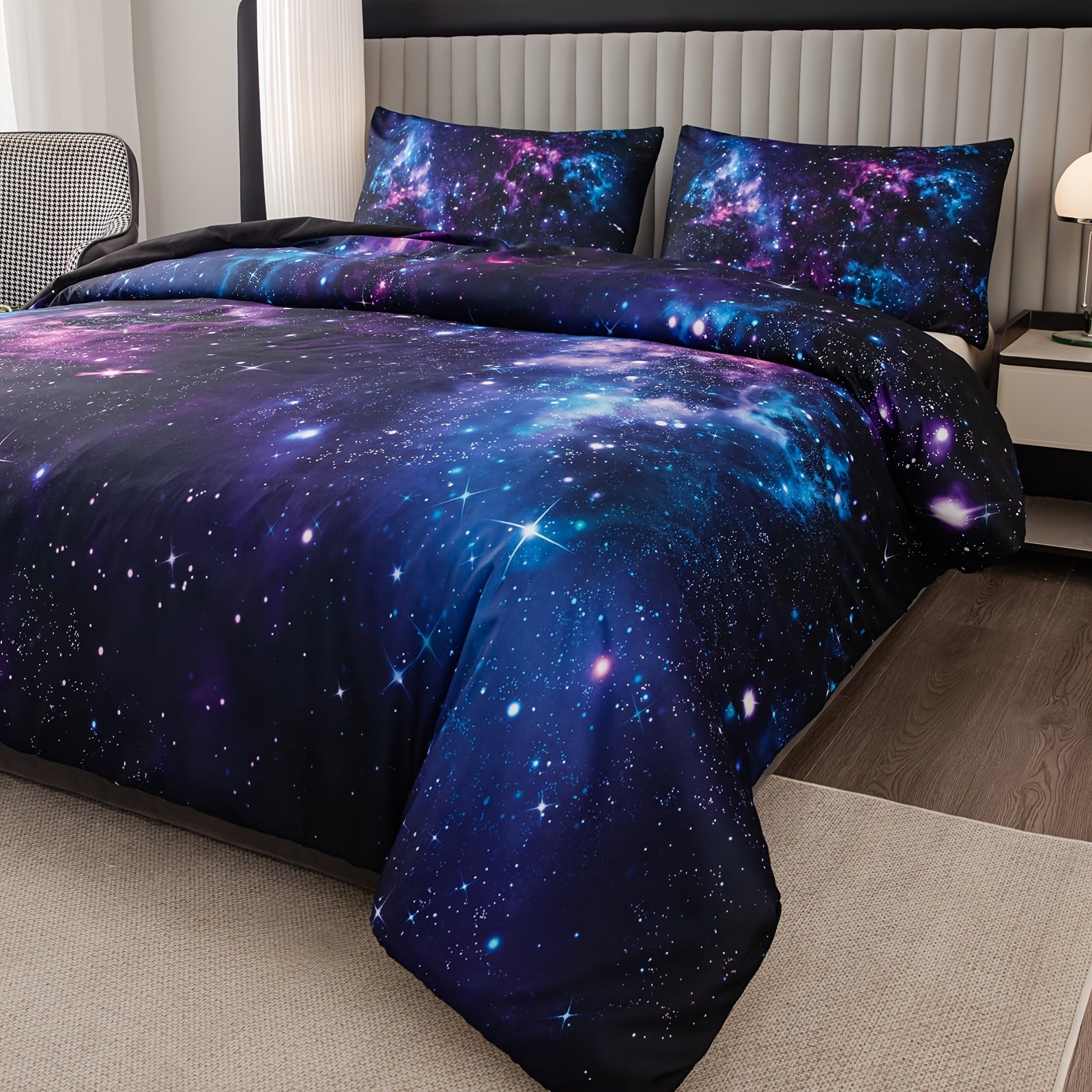Set of 2 Purple Galaxy Print Duvet Cover Sets Microfiber Bedding for Bedroom