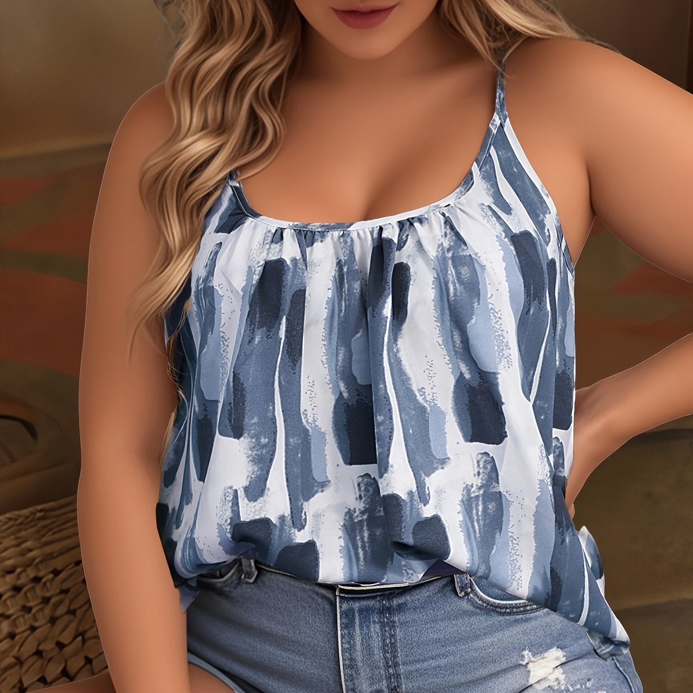 Женский топ без рукавов в полоску большого размера, легкий, из купро, синий и белый