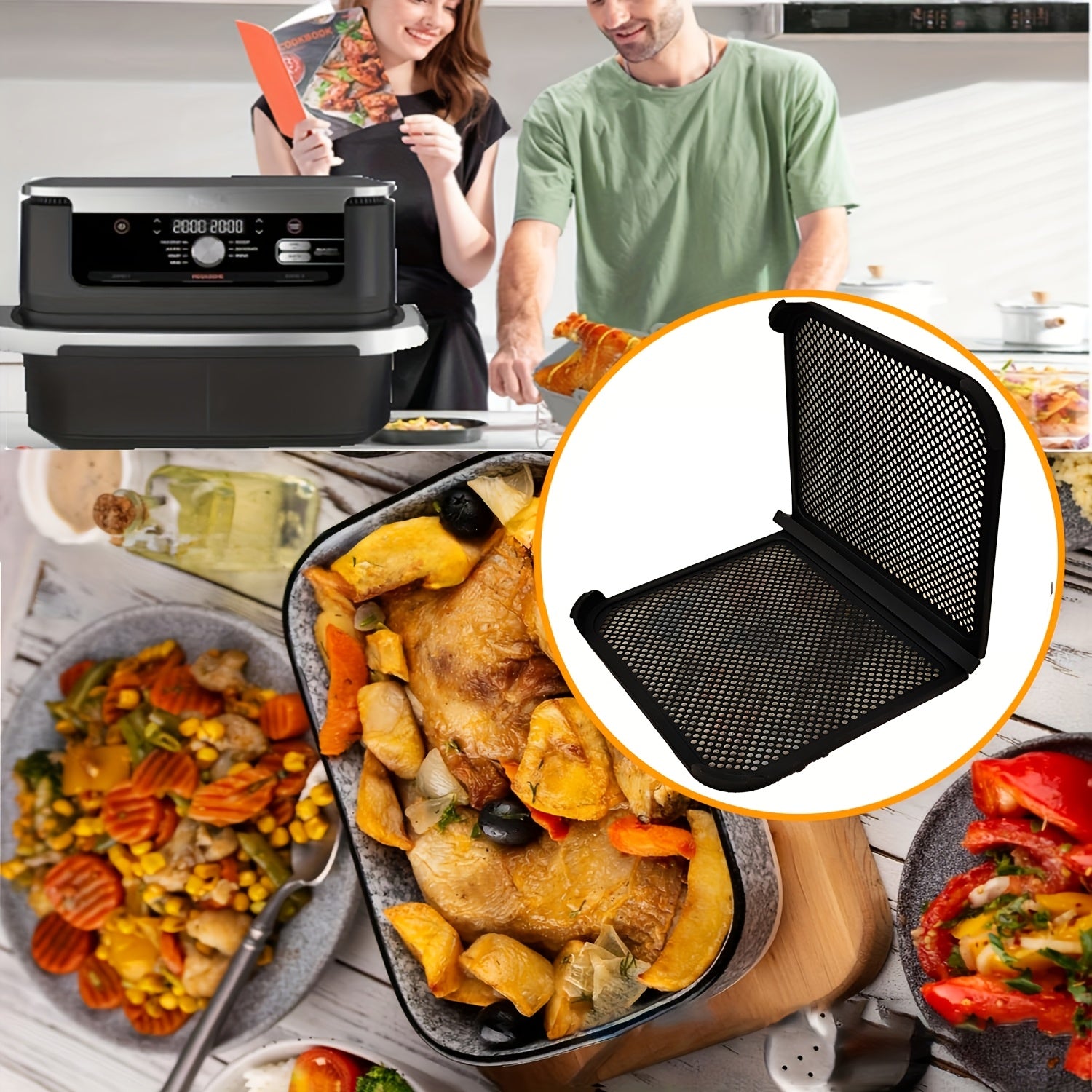 Protector de salpicaduras de silicona para freidora de aire, cubierta de malla reutilizable y plegable