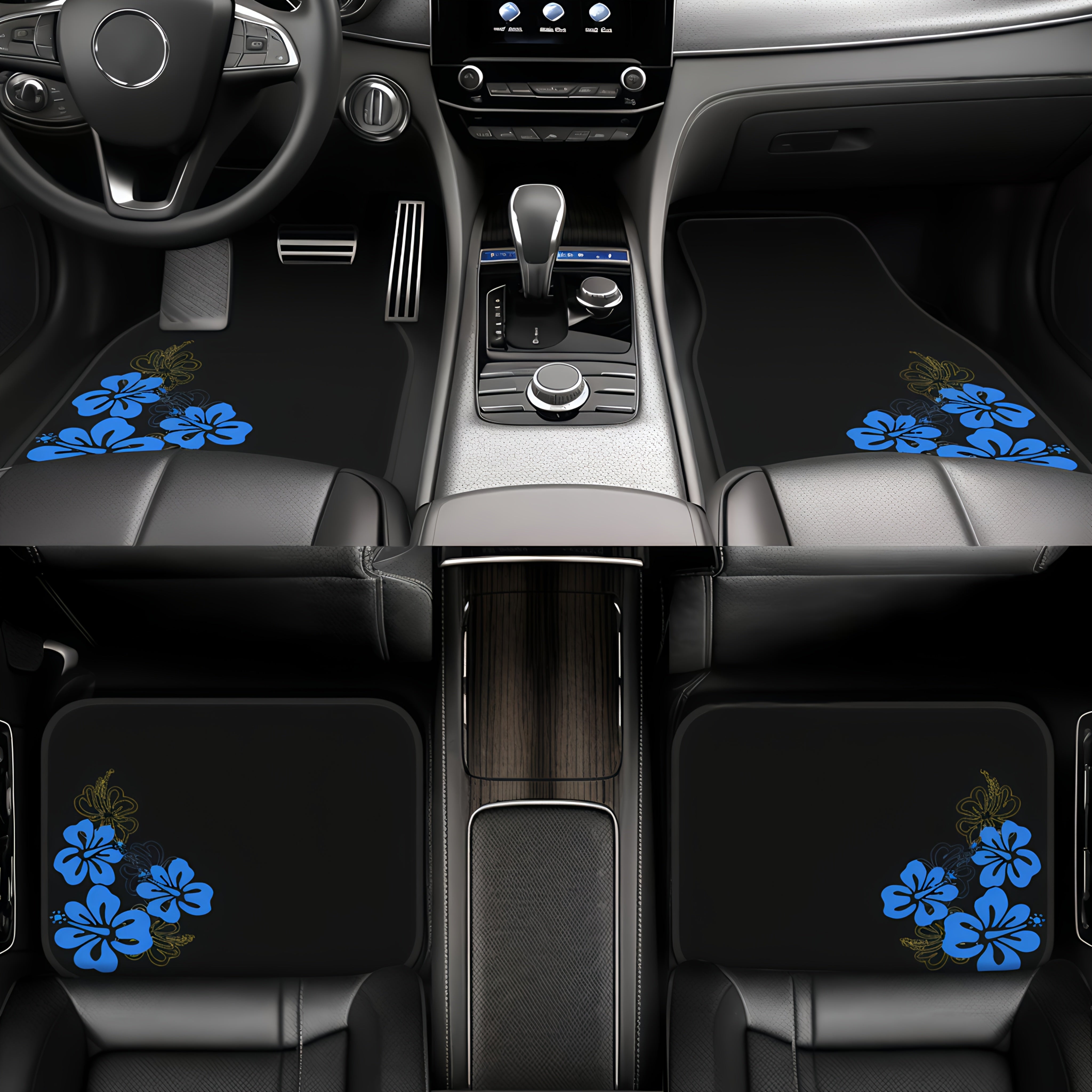 4 dona ko‘k gul avtomobil pol matosi suv o‘tkazmaydigan, sirpanmaydigan, universal moslik