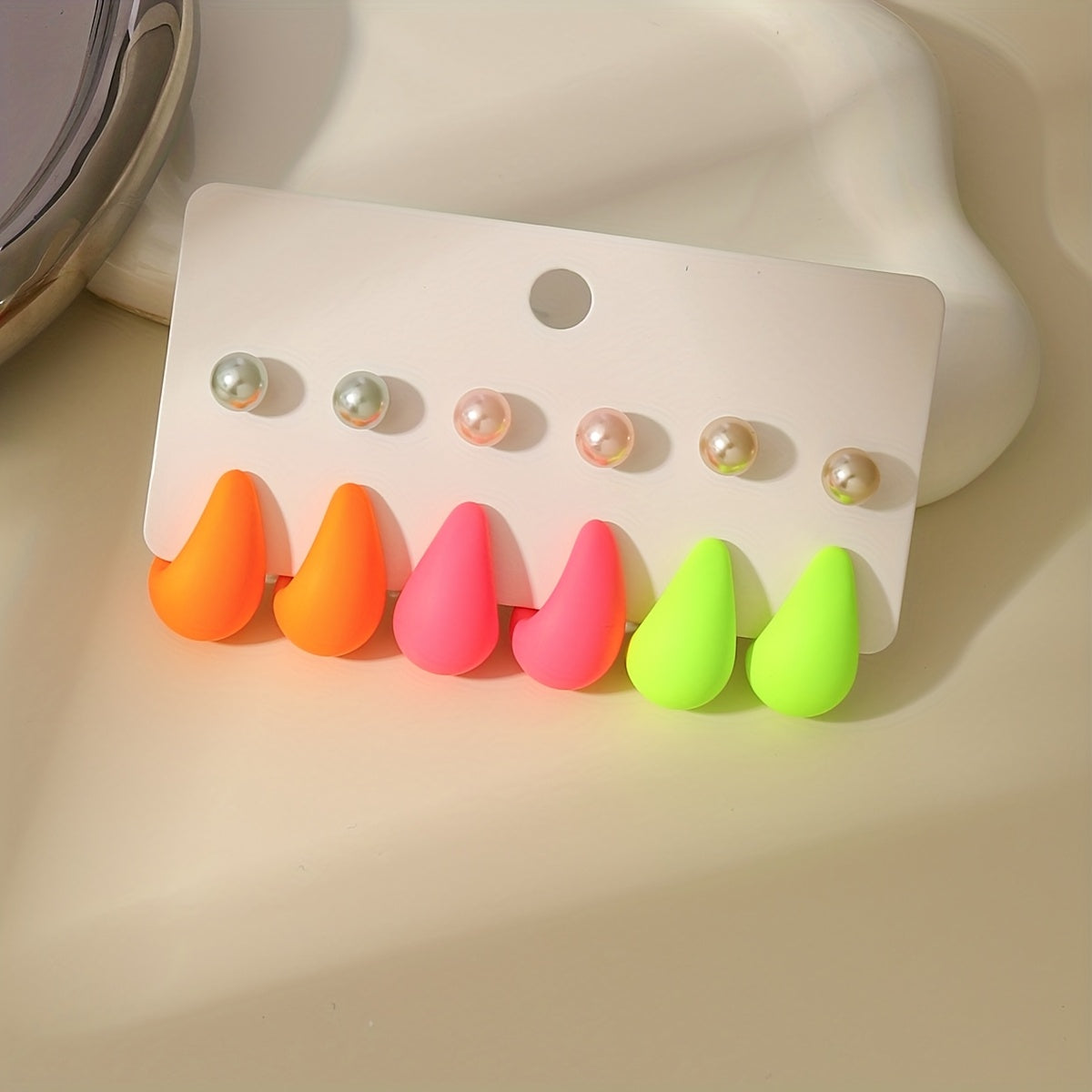 12-Piece Stainless Steel Hoop Earrings Set with Teardrop and Sphere Studs for Women