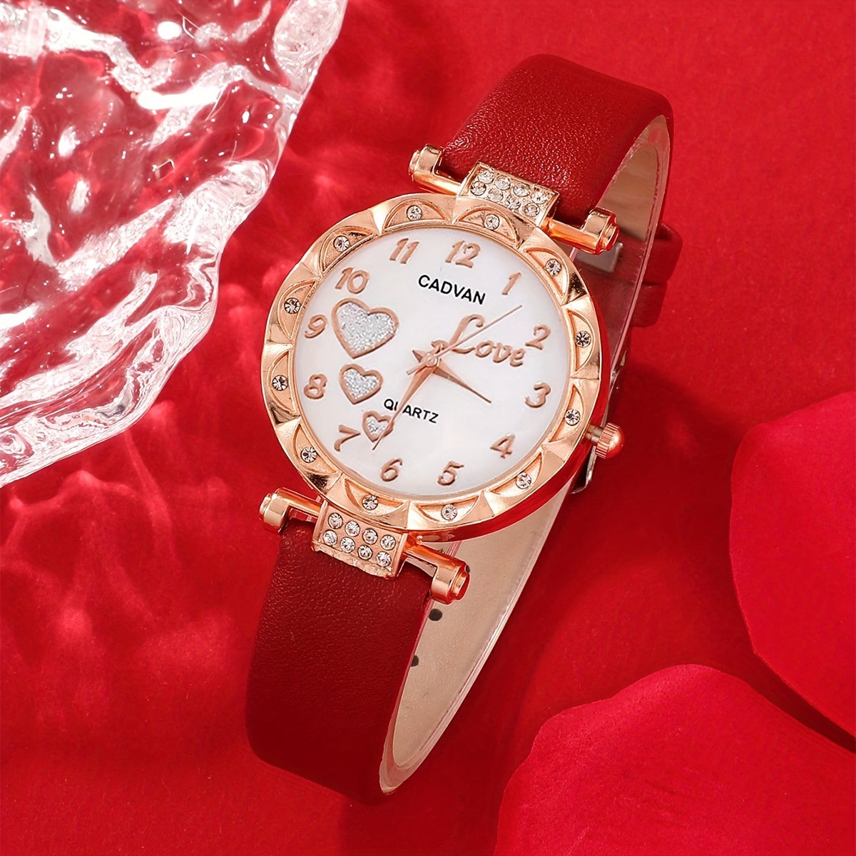 Women's Watch Set with Heart Design and Rhinestone Accents, Includes Matching Jewelry