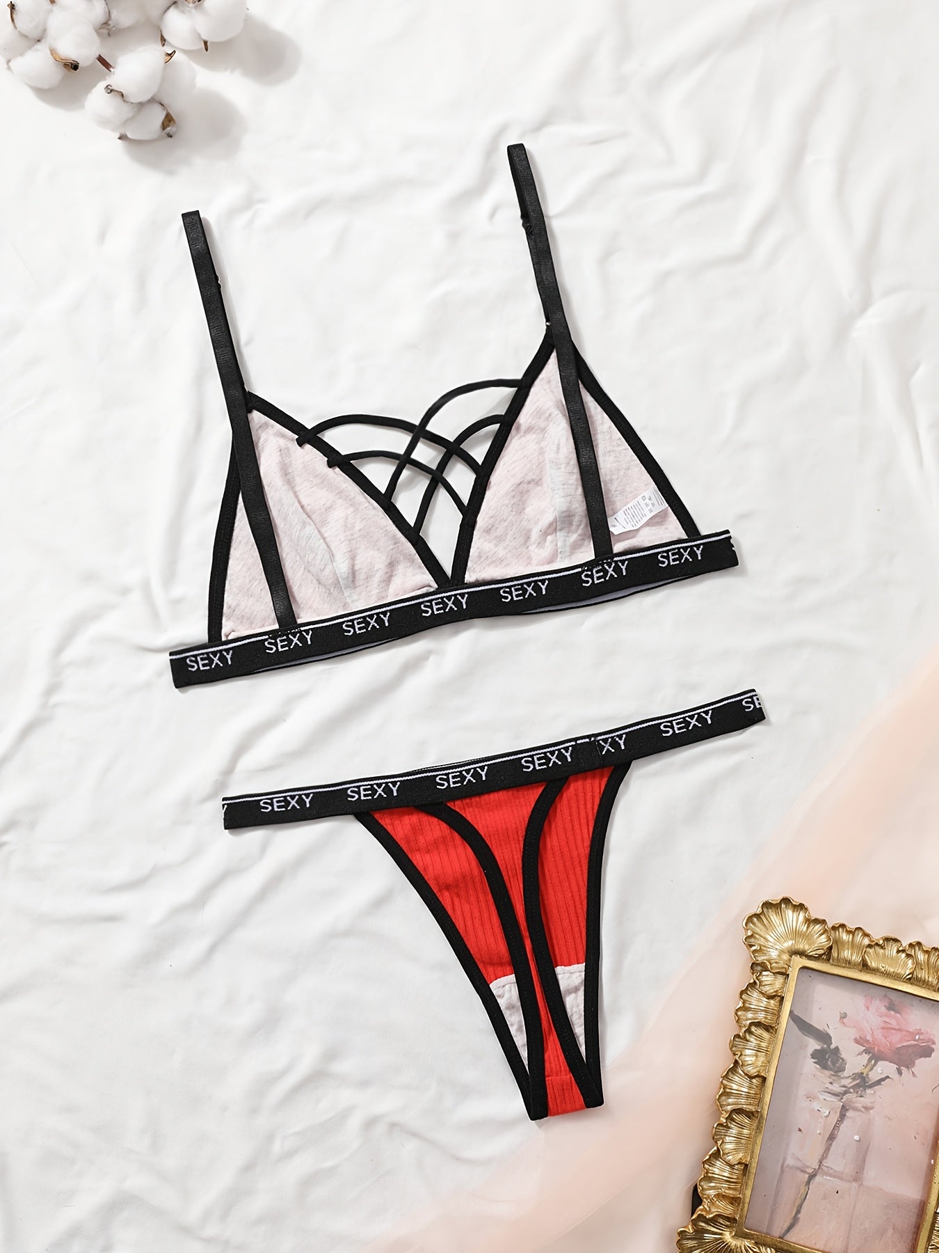 Women's Lace Lingerie Set with Bra and Panty in Red, Comfortable and Sexy