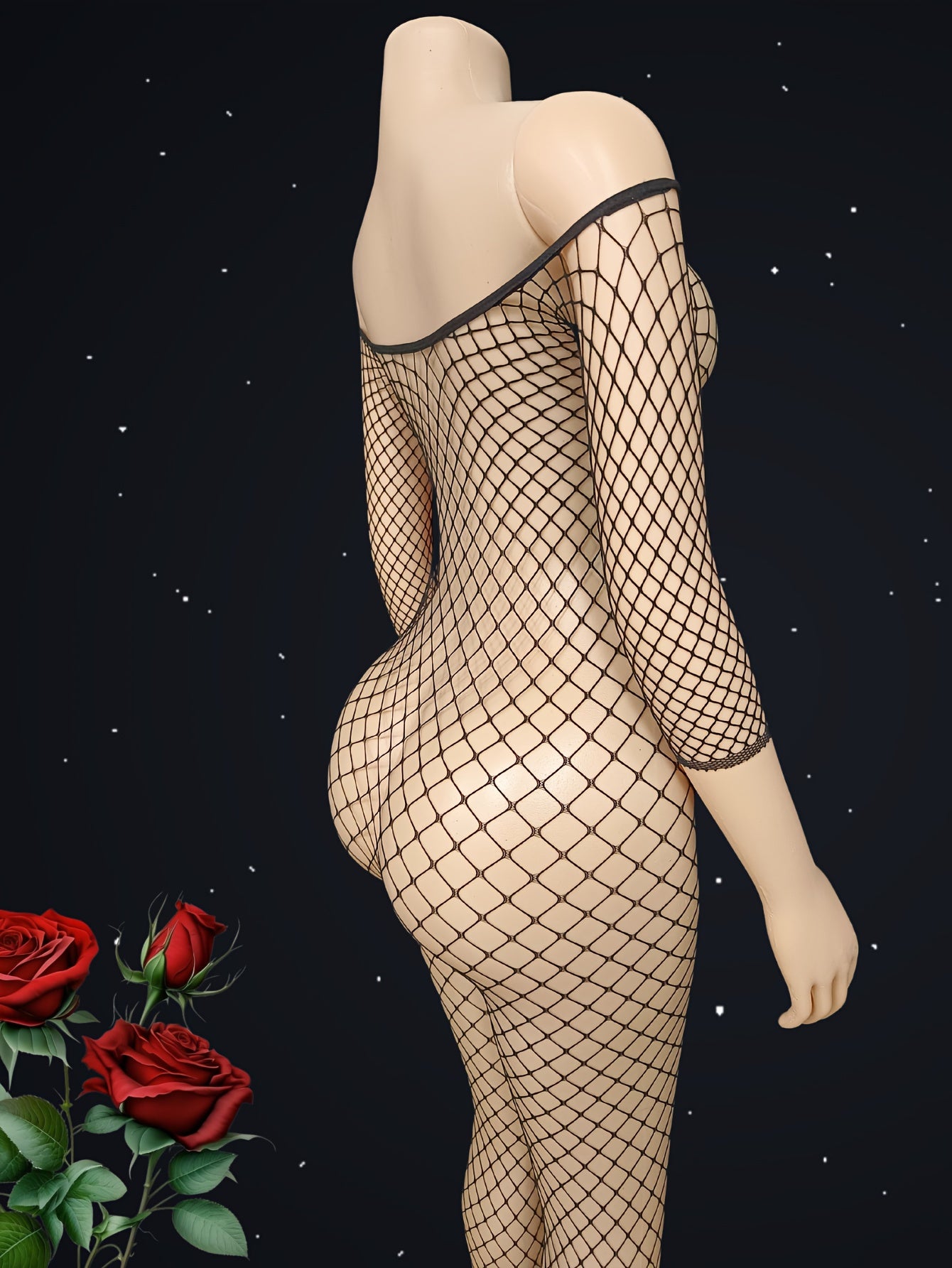 Women's Mesh One-Piece Bodysuit with Stockings, Long Sleeve, Breathable Large Size