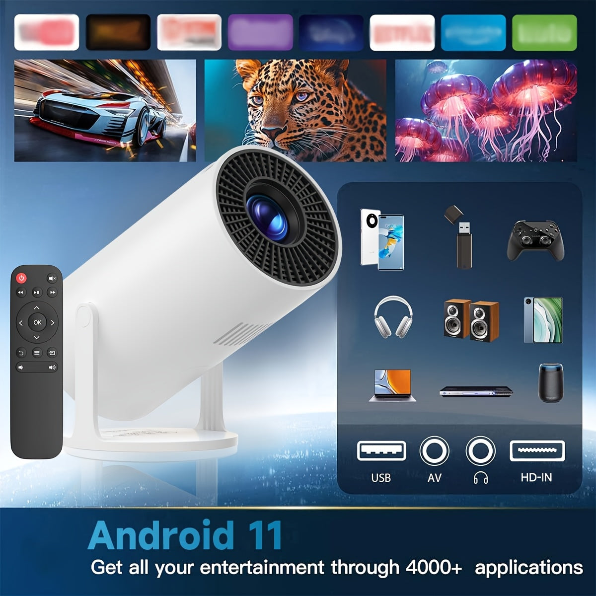 Мини портативный HD проектор 4K с поддержкой беспроводной связи Android 11 150ANSI