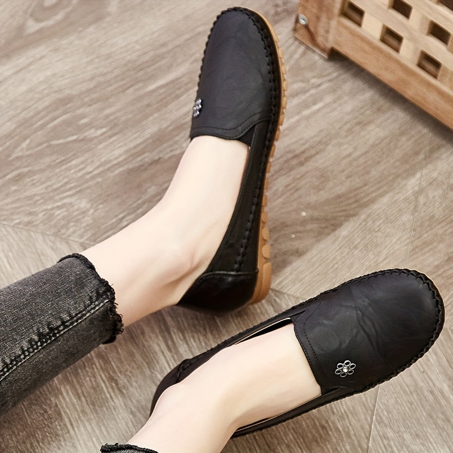 Women's Loafers with Flower Buckle Slip-On Comfortable Soft Sole All-Season