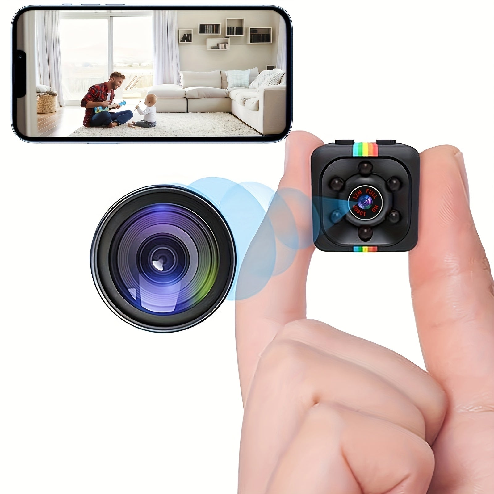 Compact Security Camera with Night Vision Motion Detection HD Video Audio Monitoring