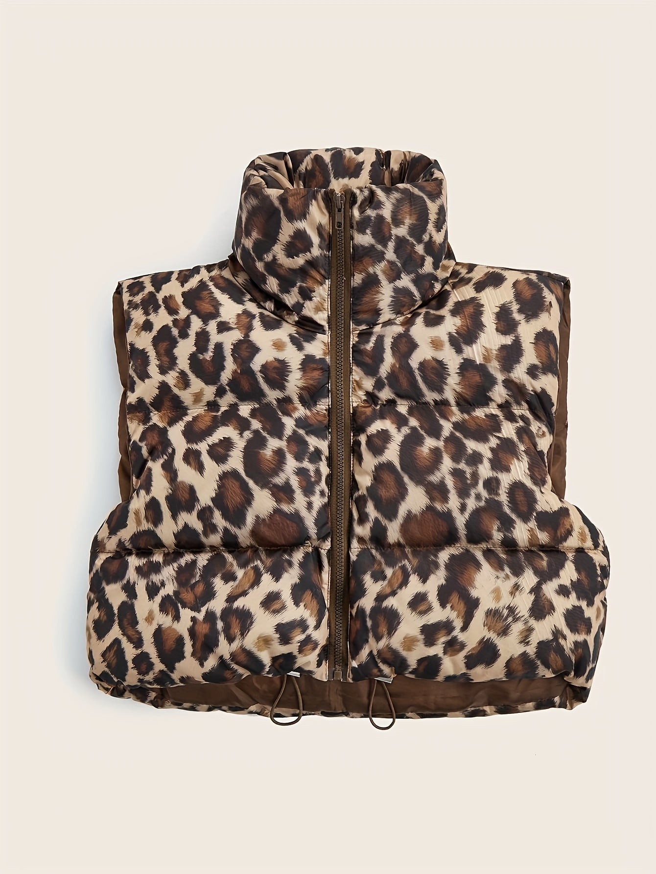 Women's Leopard Print Padded Coat High Neck Drawstring Fall Winter Outerwear
