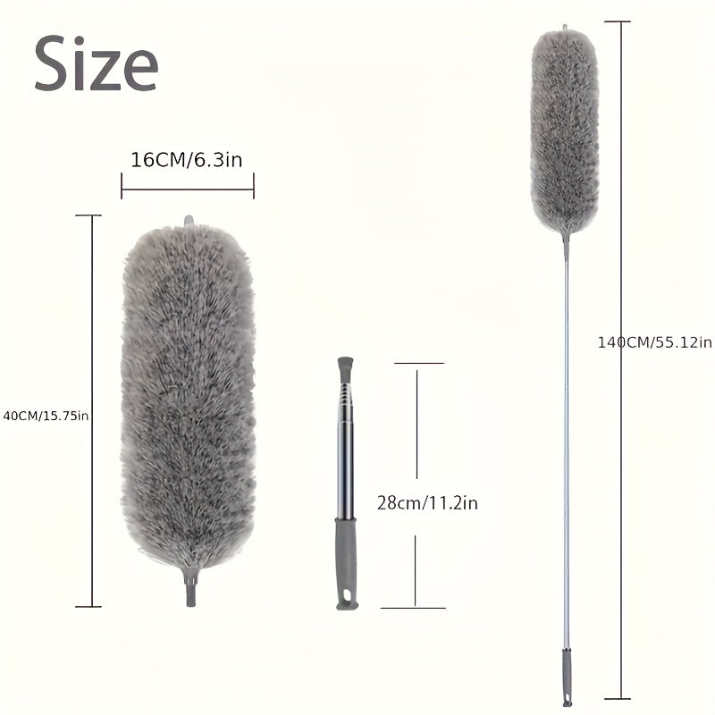 Elektrostatik chang'alarni tozalash cho'tkasi, cho'ziladigan tutqich bilan, ot tukli bosh, qayta ishlatiladigan