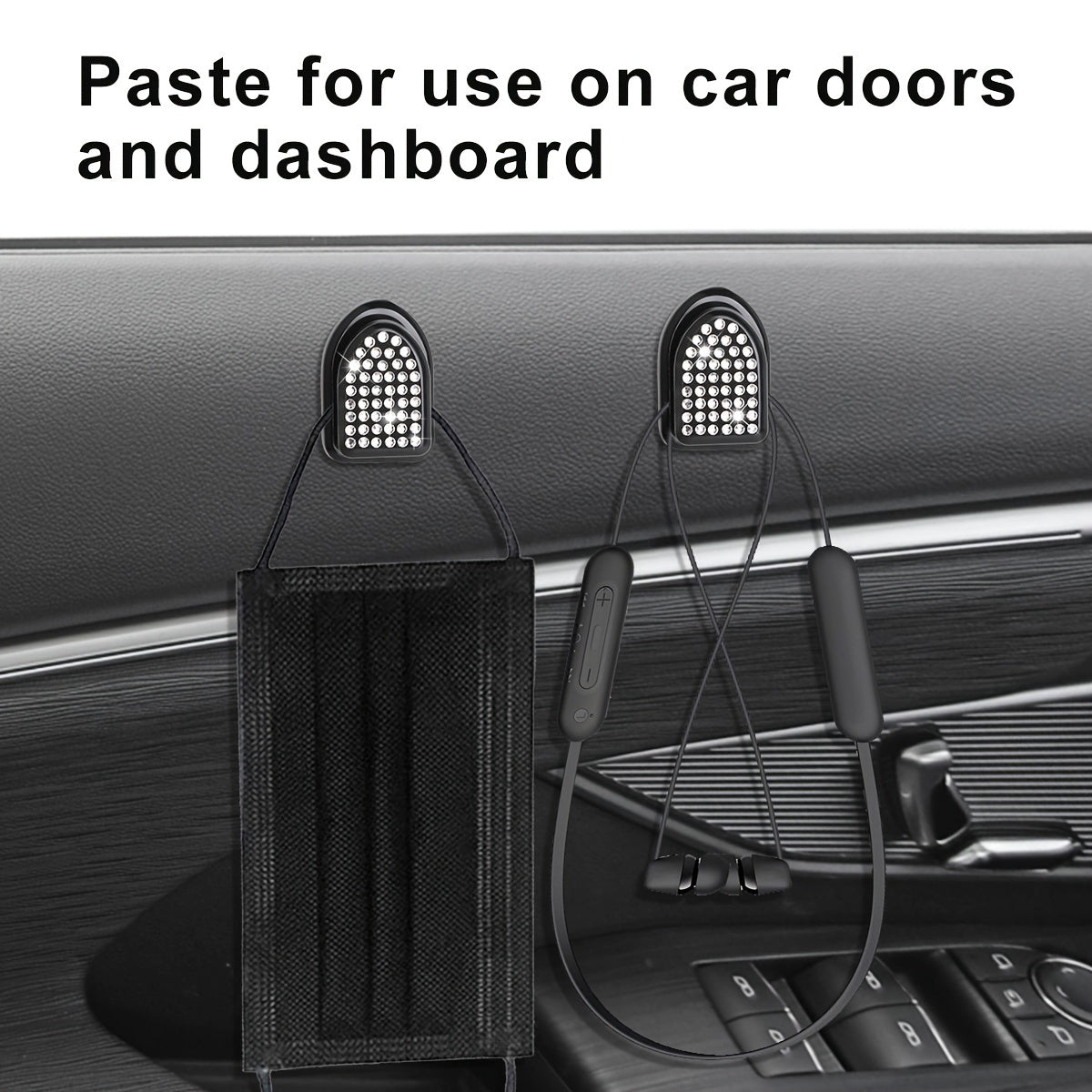 Car Interior Diamond-Embellished Hook Self-Adhesive Wall Mount Organizer