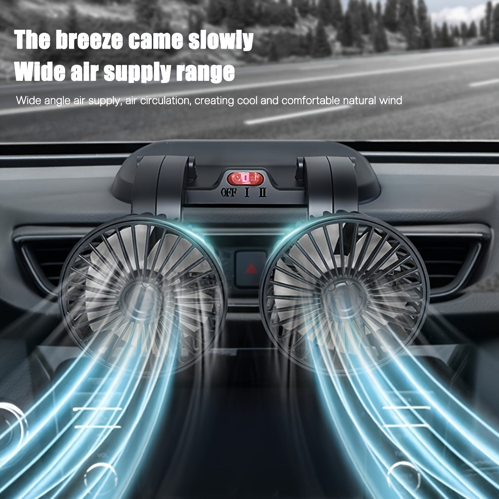 360° Rotatable Dual-Head Car Fan USB Powered Adjustable Wind Speed for Vehicle Ventilation