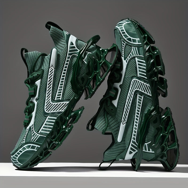 Men's Striped Fabric Sneakers with Shock Absorption for Outdoor Activities