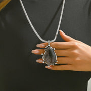 Vintage kumush Herringbone zanjirli taqinchoq, suv tomchisi pendenti va qalam gul naqshli