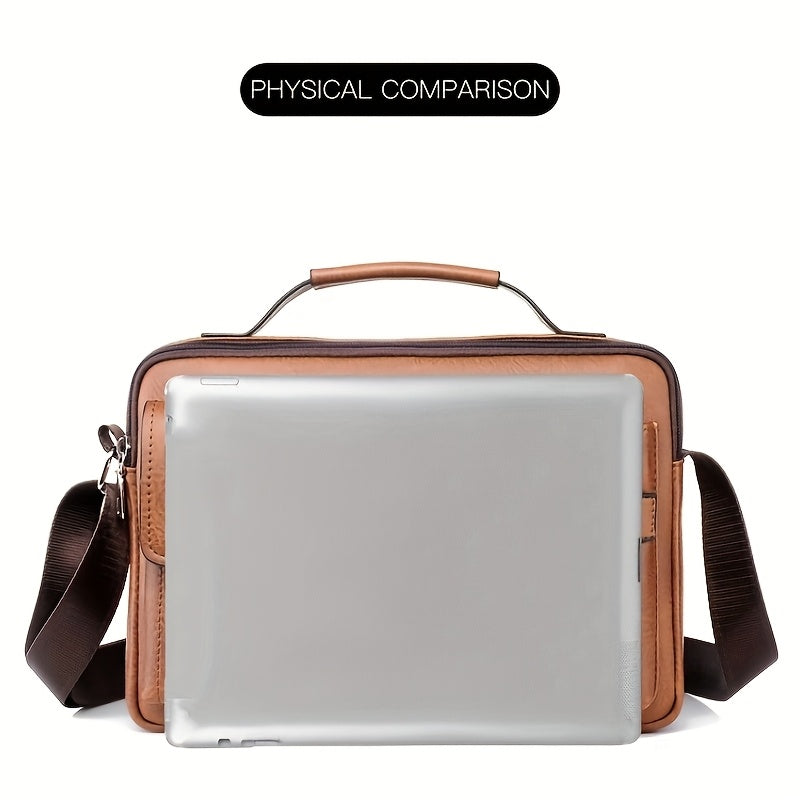 Men's PU Business Crossbody Bag Light Brown Adjustable Shoulder Strap for Office and Casual Use