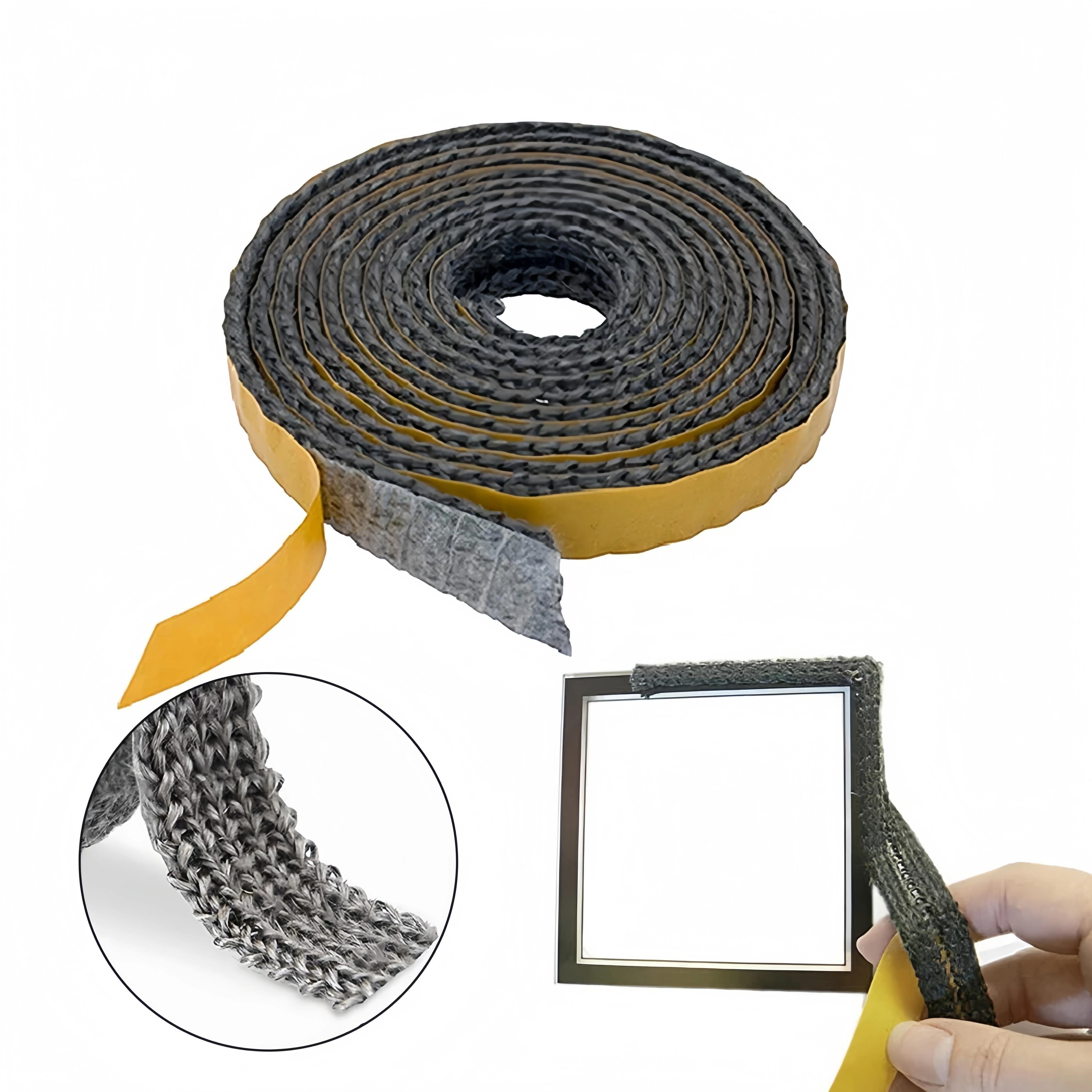 Black Flat Stove Rope Self-Adhesive Seal for Fireplace Doors and Air Purifiers