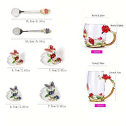Enamel Crystal Tea Cup with Butterfly and Rose Design Heat Resistant for Coffee Water