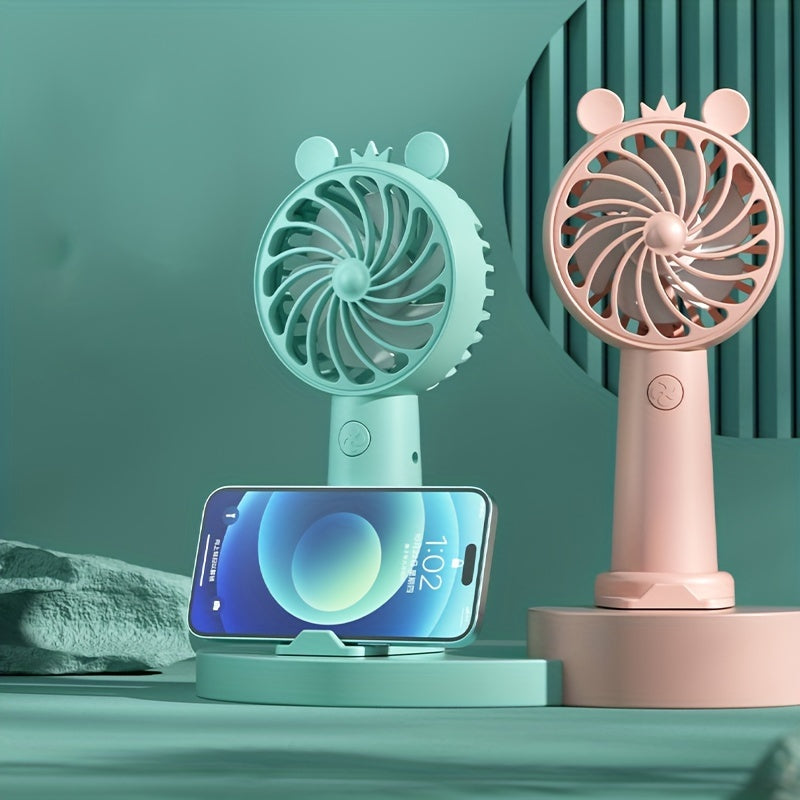 USB Rechargeable Handheld Fan with 3 Speeds, Mobile Stand, Compact and Portable