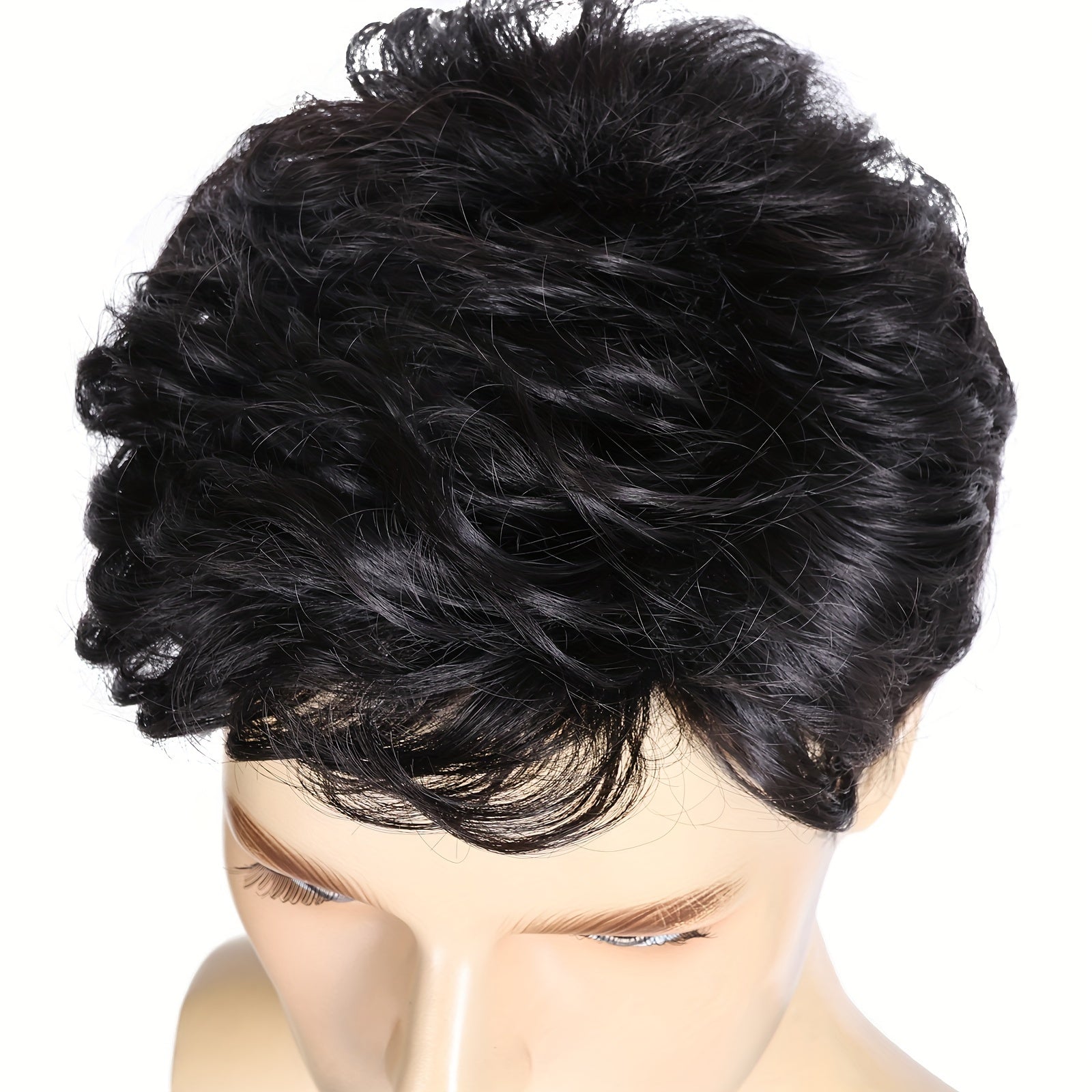 Black Men's Wig with Layered Natural Fluffy Synthetic Hair for Halloween Costumes