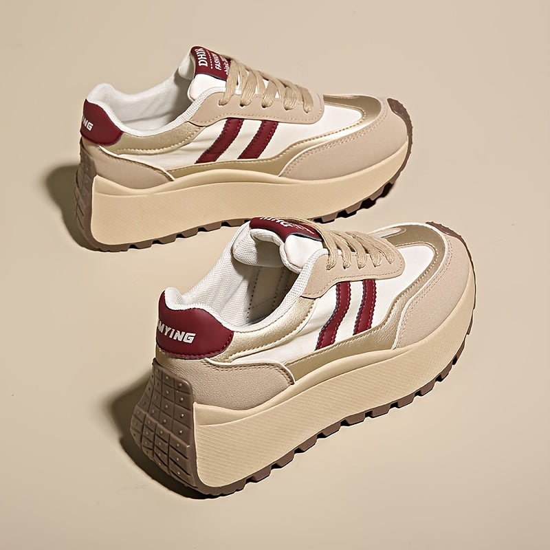 Women's Striped Low Top Athletic Sneakers Lightweight Fabric Upper PVC Sole All-Season