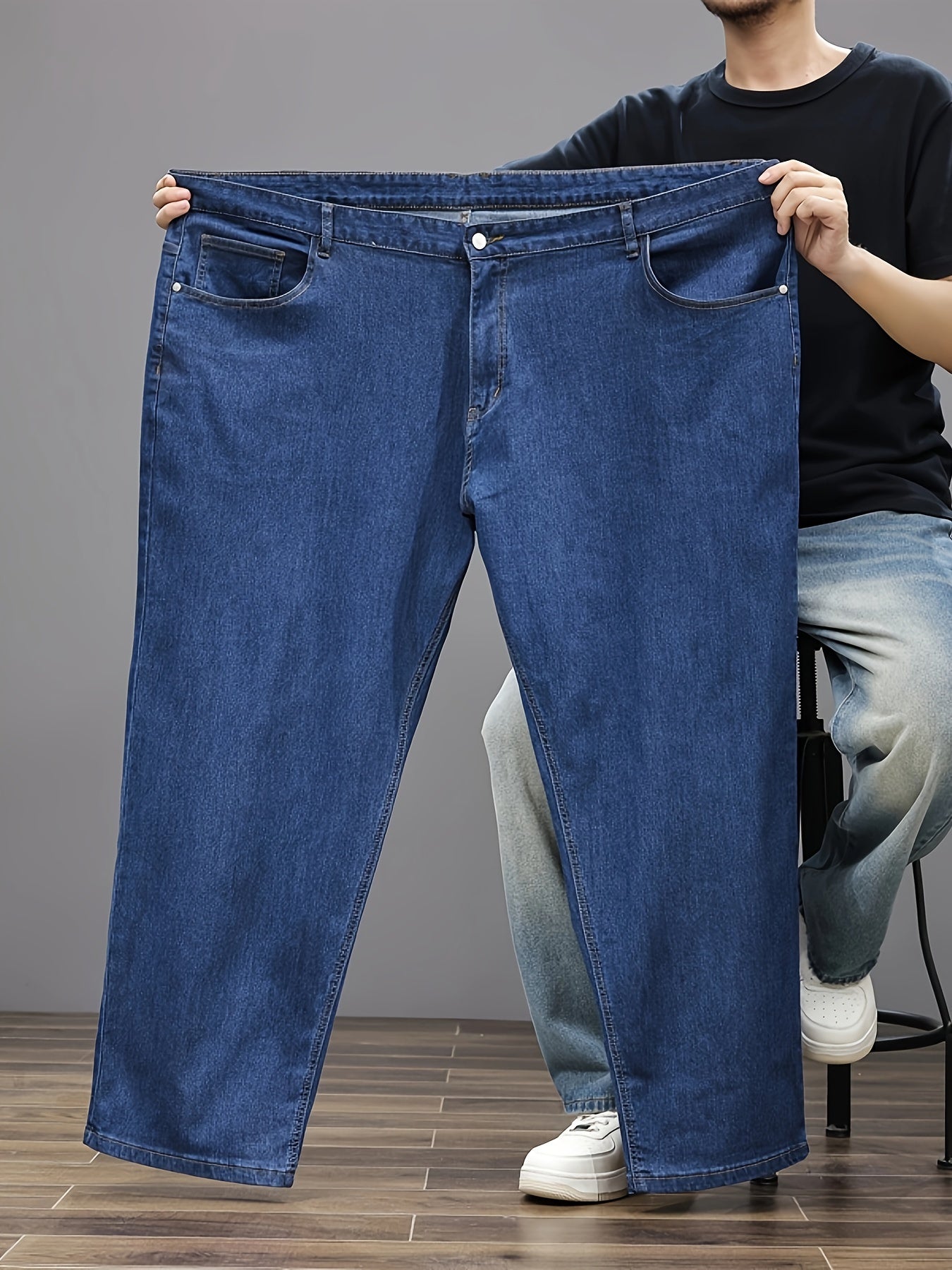 Men's Plus Size Stretch Denim Jeans Relaxed Fit Elastic Waist Casual All-Season