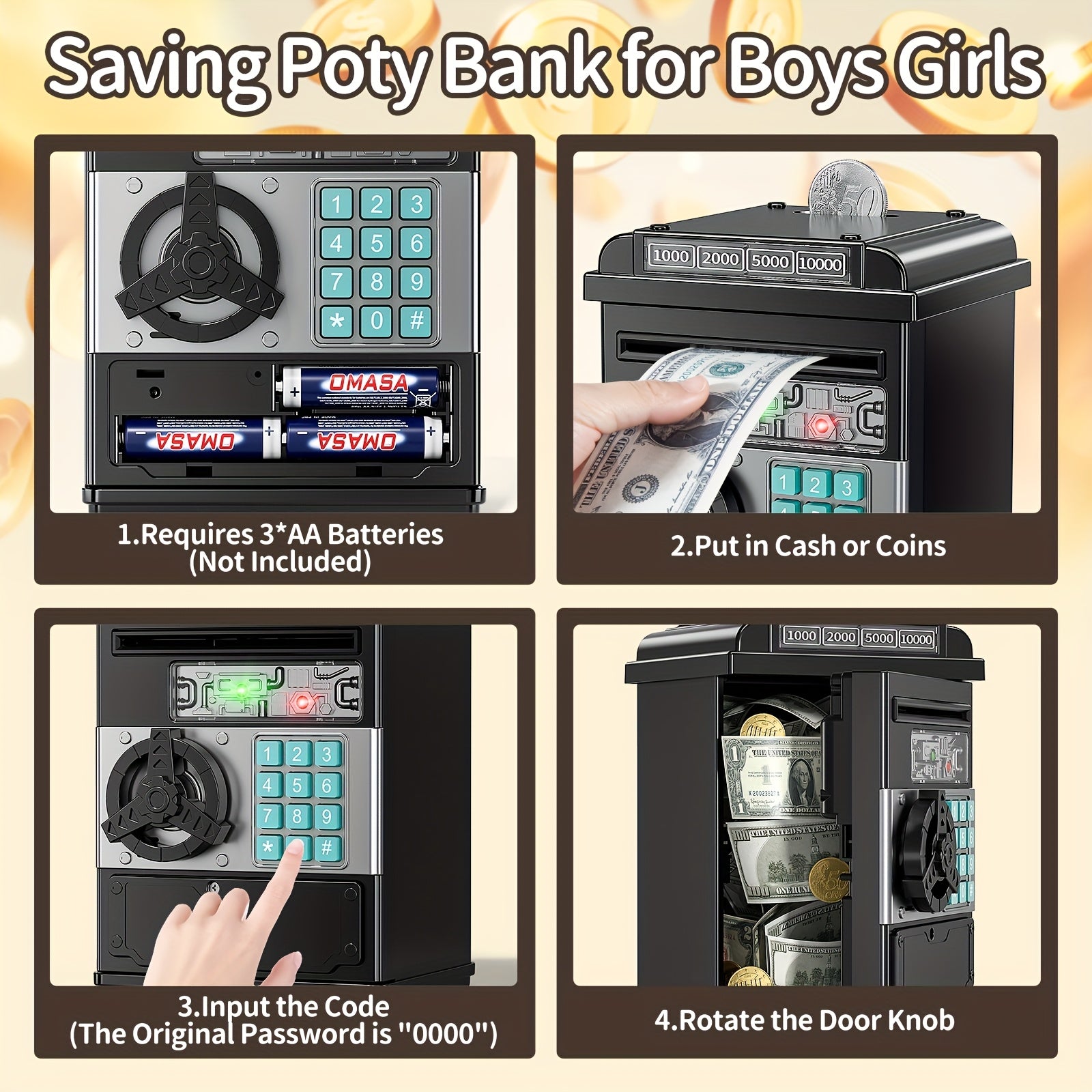 Детский банкомат в стиле Penny с функцией прокрутки бумаги, прочный ABS, черный, для мальчиков и девочек от 3 лет и старше